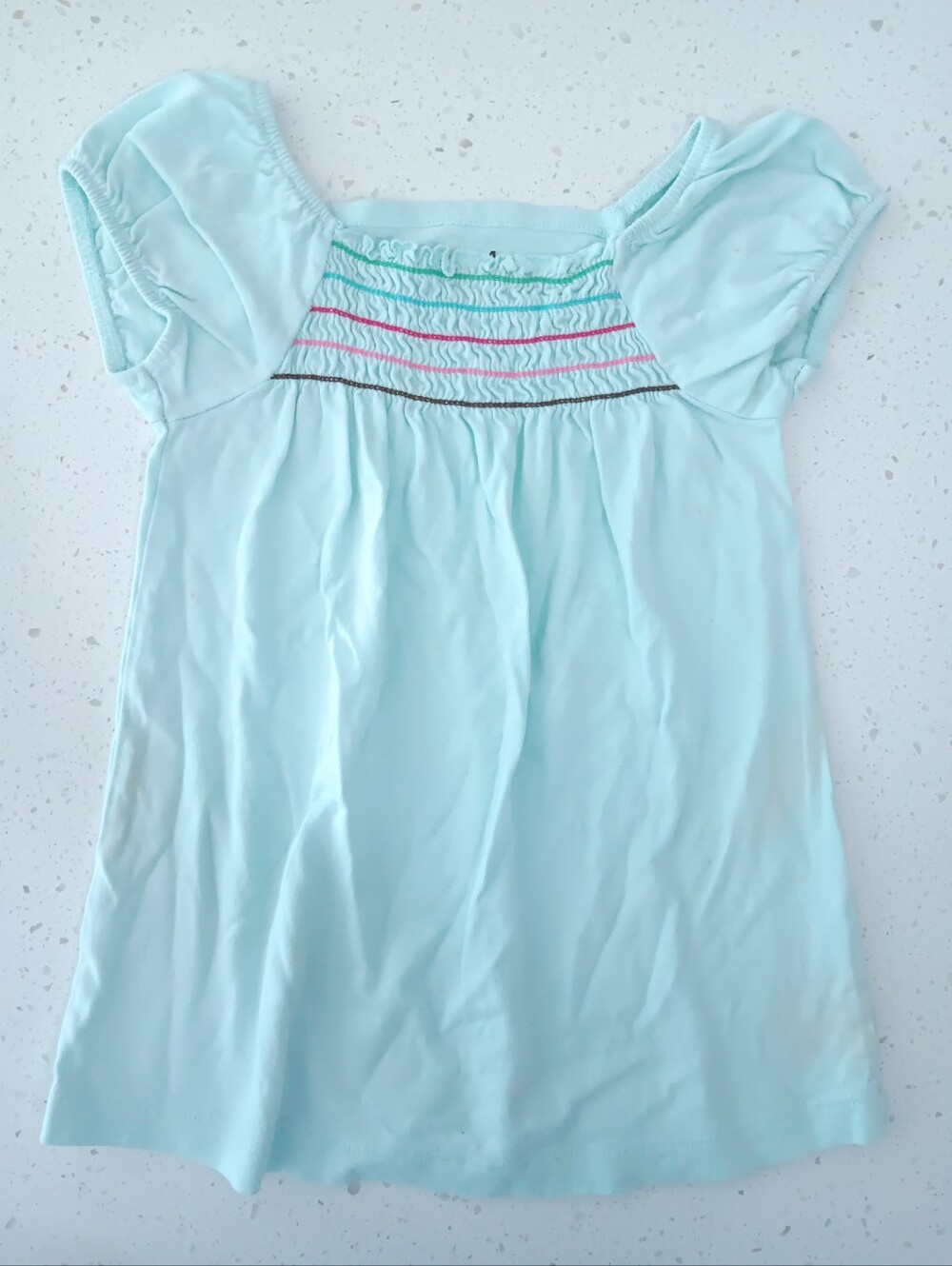 Girls' Jumping Beans Pale Blue Short Sleeve Tee with Smocked Neckline